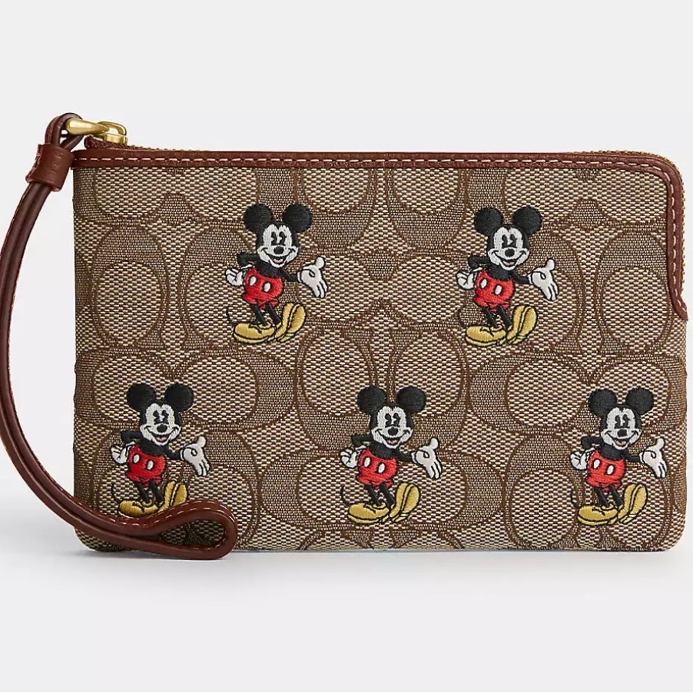 Coach Disney X Coach Corner Zip Wristlet In Signature Jacquard With Mickey Mouse
